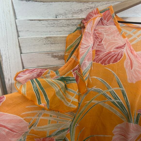 COCOMO Woman PLUS 3X Long Sleeve Cold Shoulder Tropical Floral Rayon Top Orange - Picture 11 of 16